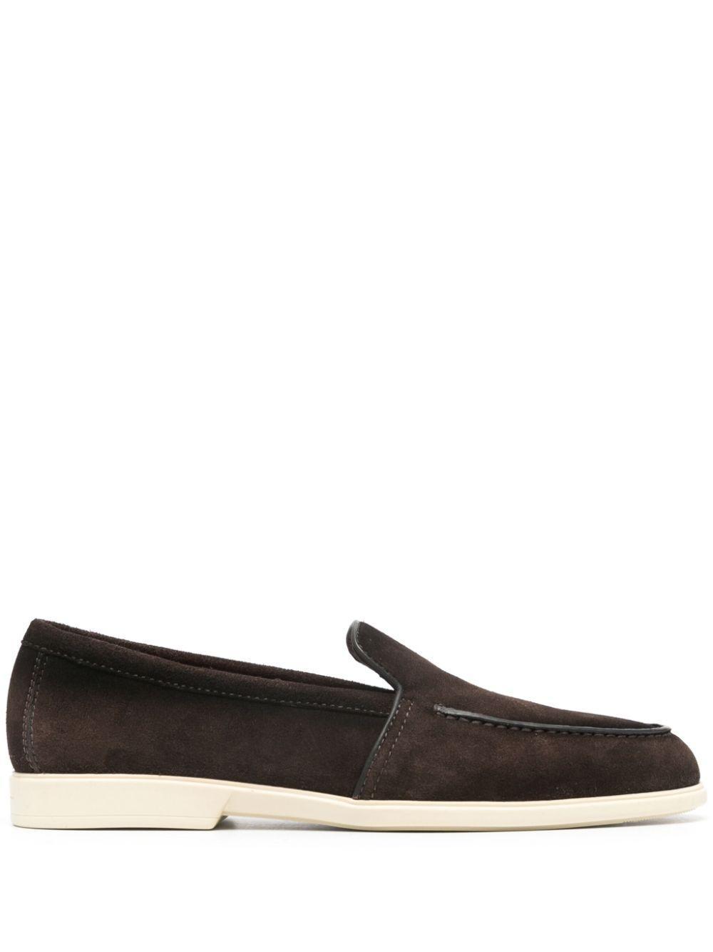 SANTONI Round-toe Suede Loafers In Brown Product Image