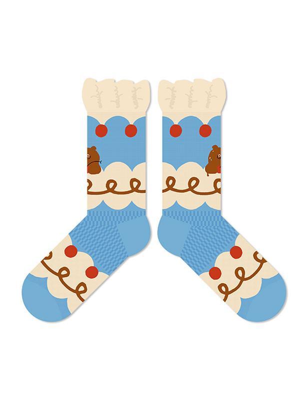 Bear Cartoon Contrast Color Socks Accessories Product Image