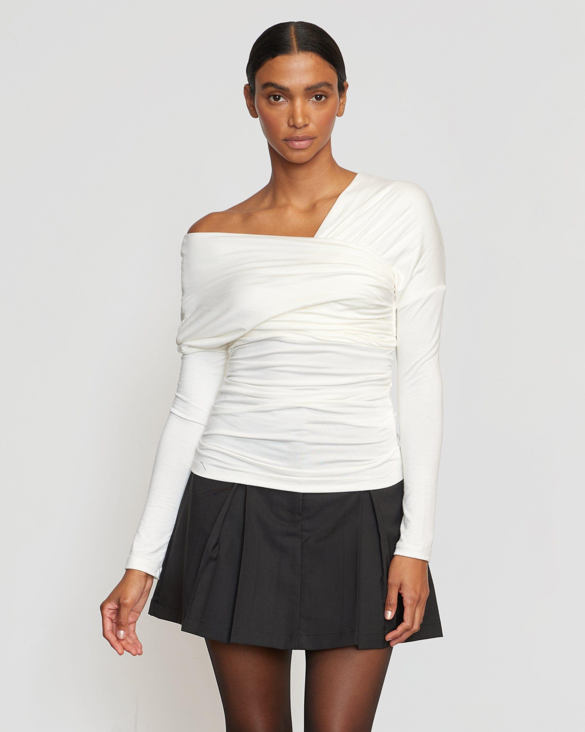 Theresa Ruched Off-Shoulder Long-Sleeve Tee Product Image