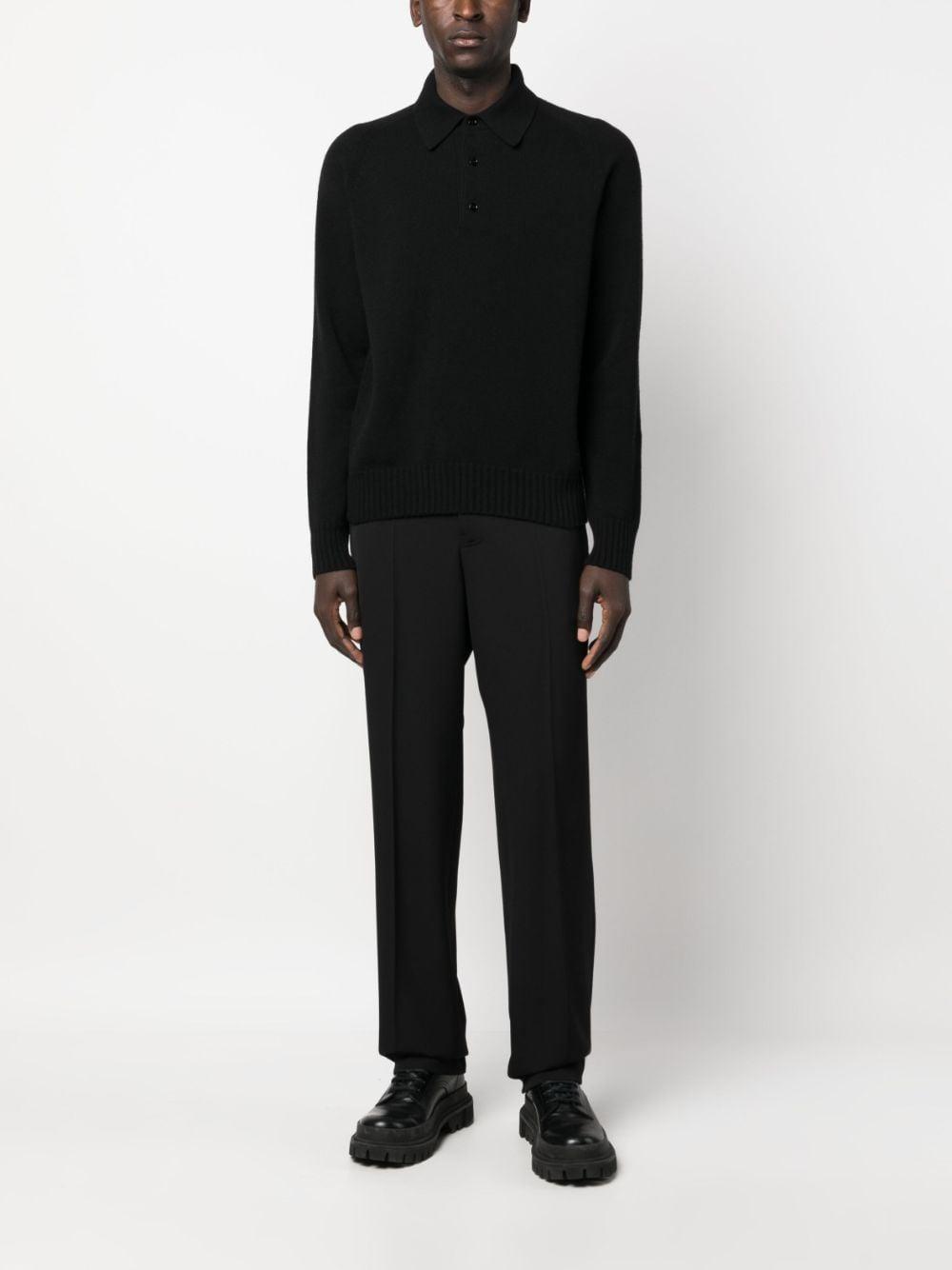 Knitted Long-sleeve Polo Shirt In Black Product Image