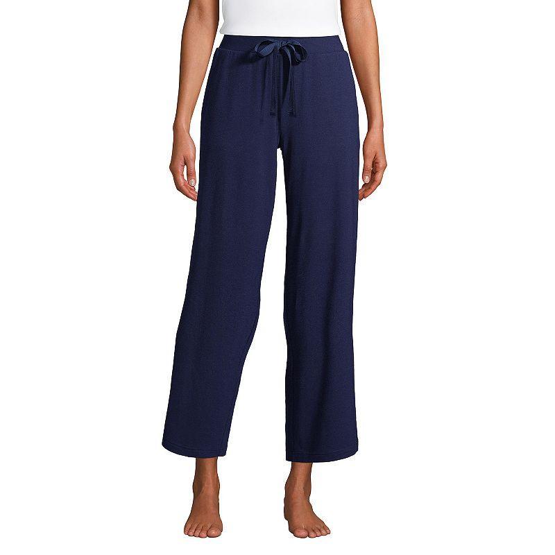 Womens Lands End Wide Leg Cropped Pajama Pants Deep Blue Product Image