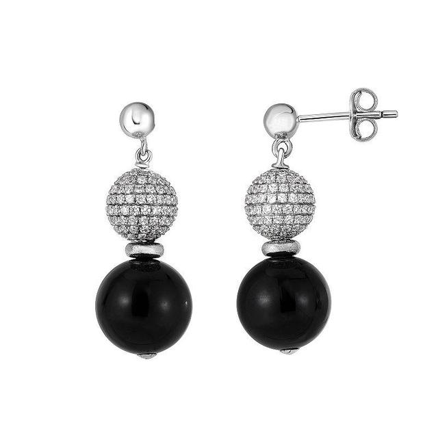 Sterling Silver Onyx & Cubic Zirconia Dangle Earrings, Womens Product Image