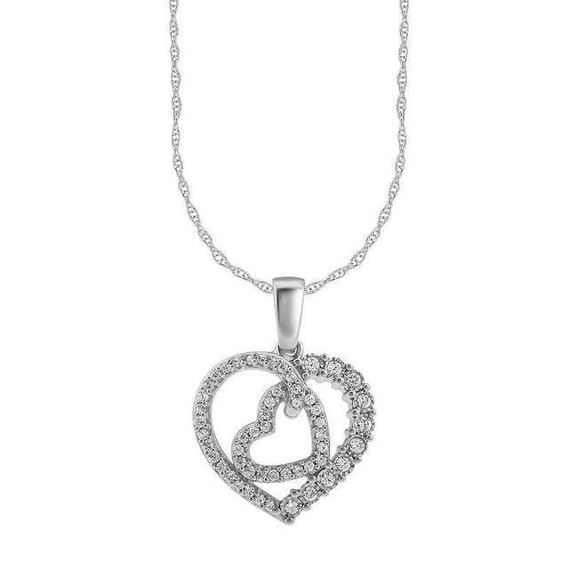 10kt White Gold 1/4 Carat T.W. Diamond Heart Pendant Necklace, Womens Product Image