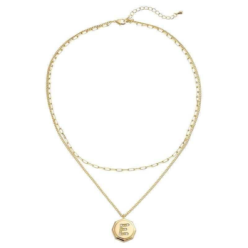 City Luxe Gold Tone Layered Initial Disc Necklace with Cubic Zirconia, Womens Gold Tone S Product Image