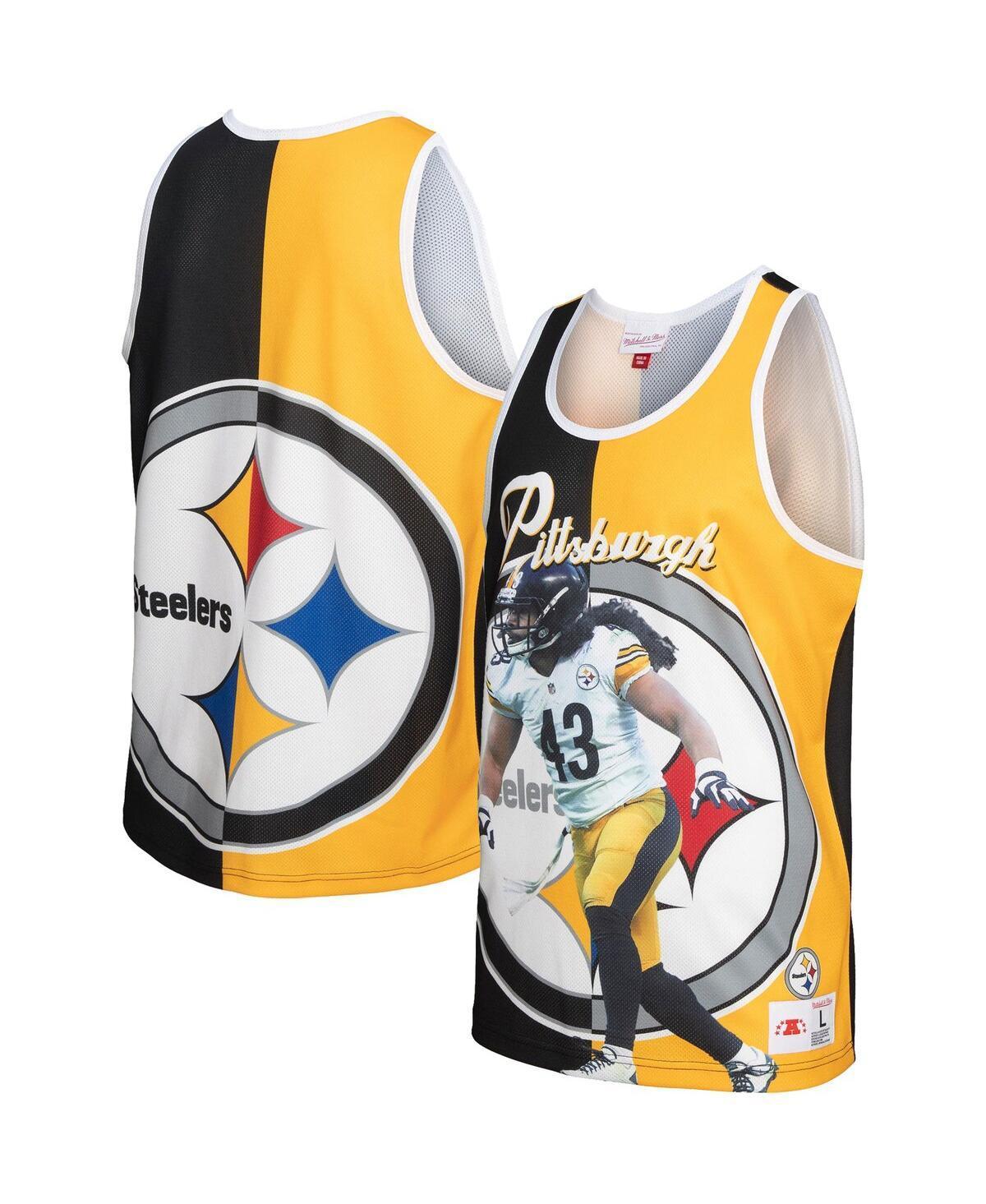 Mens Mitchell & Ness Troy Polamalu /Gold Pittsburgh Steelers Retired Player Graphic Tank Top Product Image