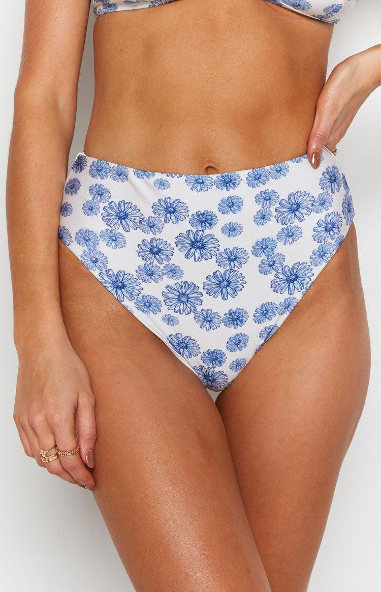 Majorca High Waisted Bikini Bottoms Blue Daisy Product Image