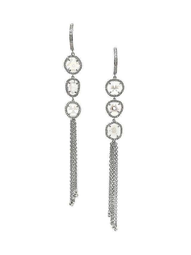 Womens Black Rhodium-Plated & Diamond Chain Drop Earrings Product Image