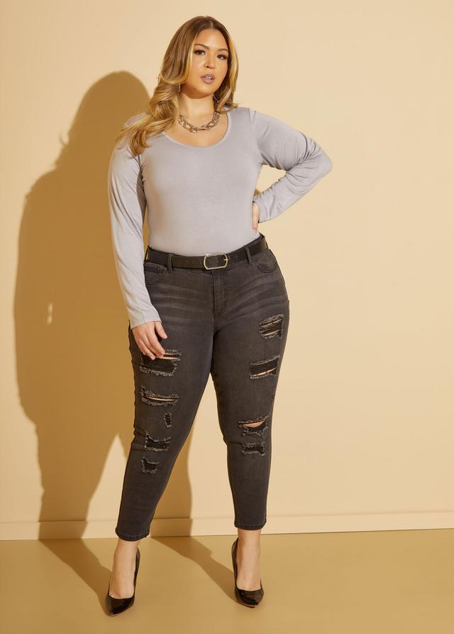 Plus Size Distressed Mid Rise Skinny Jeans Ashley Stewart Product Image