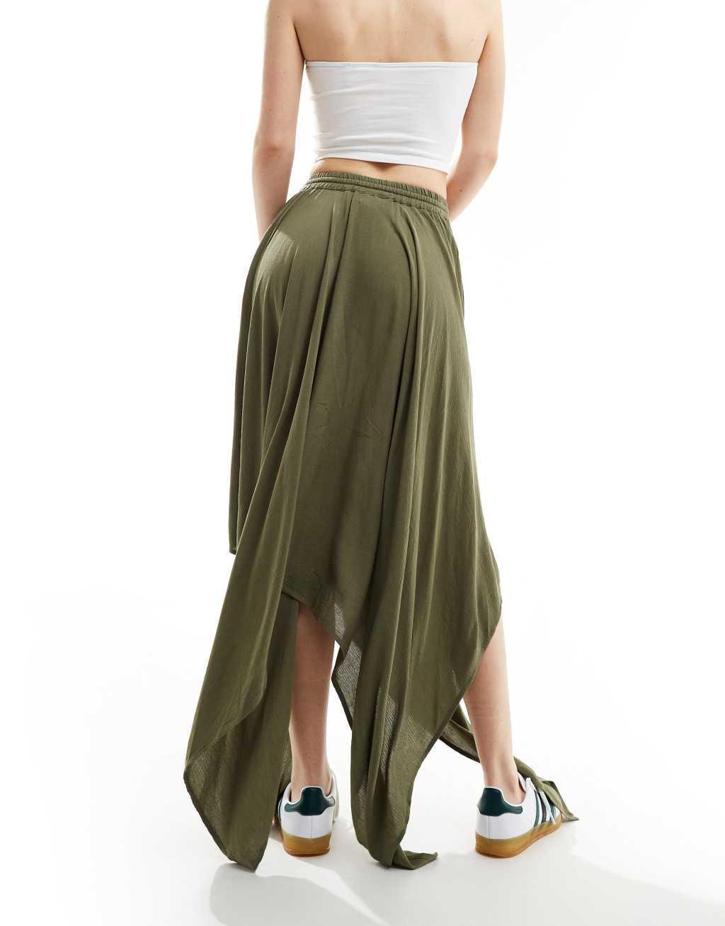 Miss Selfridge cheesecloth handkerchief hem maxi skirt in olive Product Image