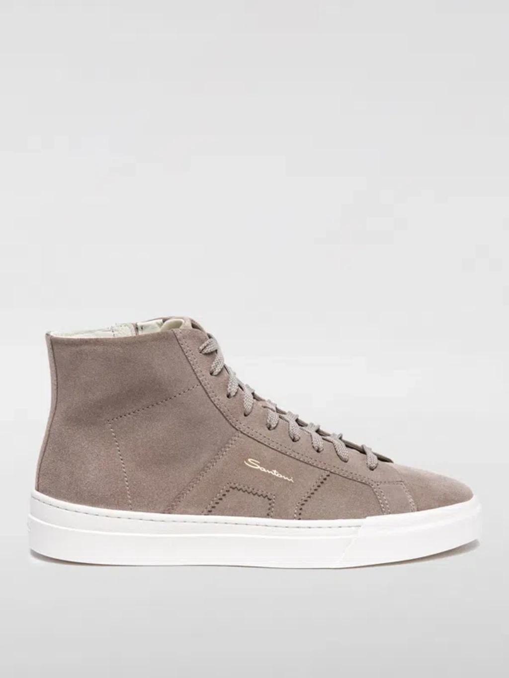 SANTONI Logo-lettering High-top Sneakers In Braun product image