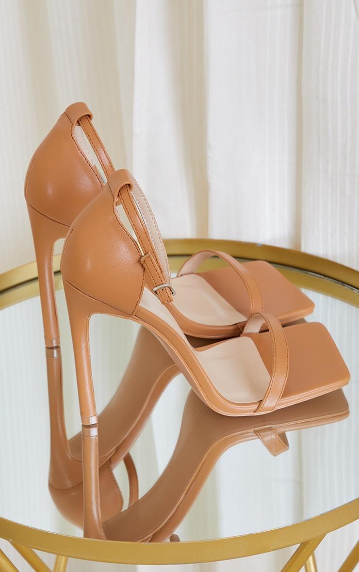 Tan Clover Barely There Strappy Squared Toe Heeled Sandals Product Image