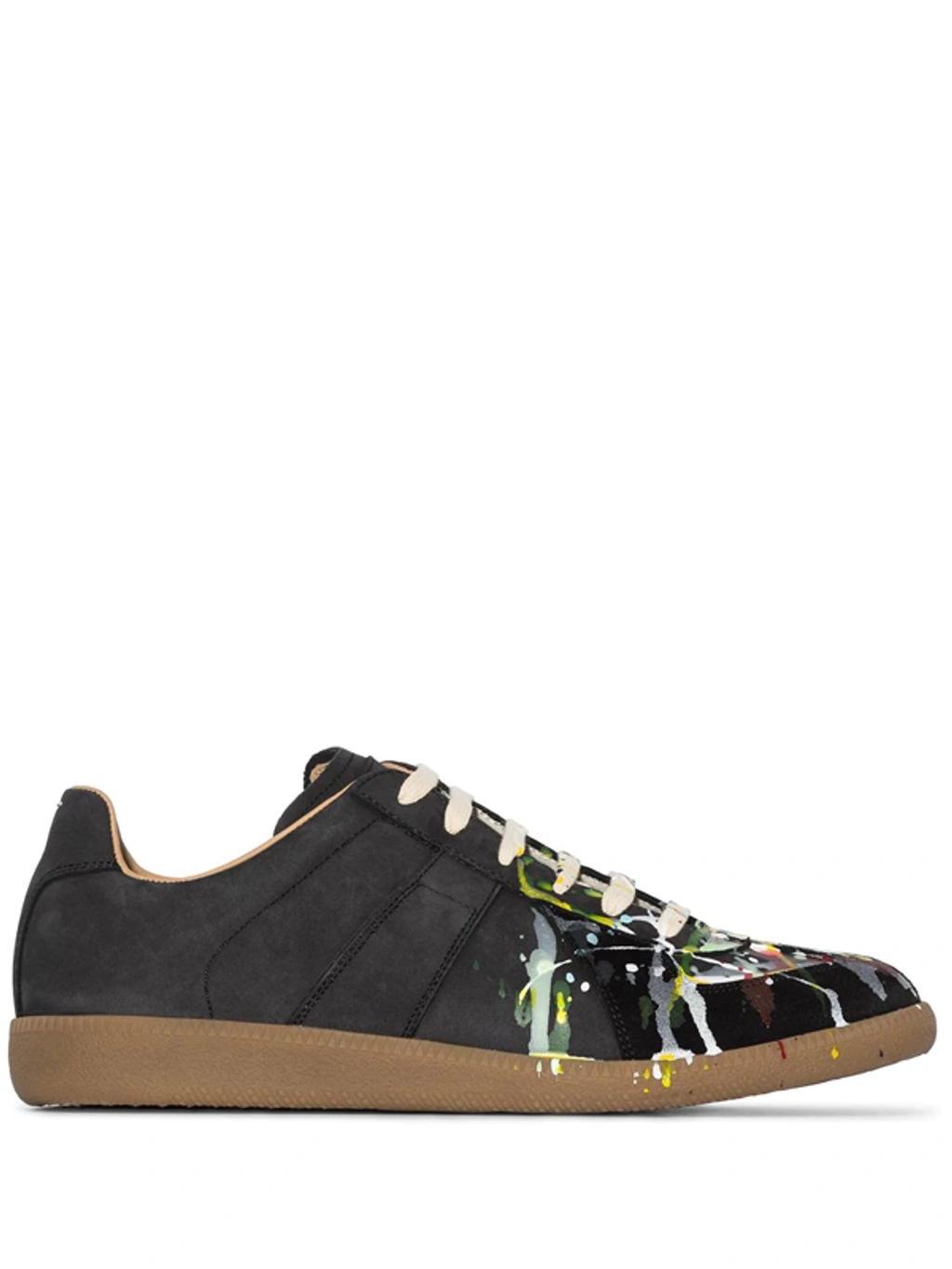 MAISON MARGIELA Paint Replica Splatter-detail Sneakers In Black Paint Product Image