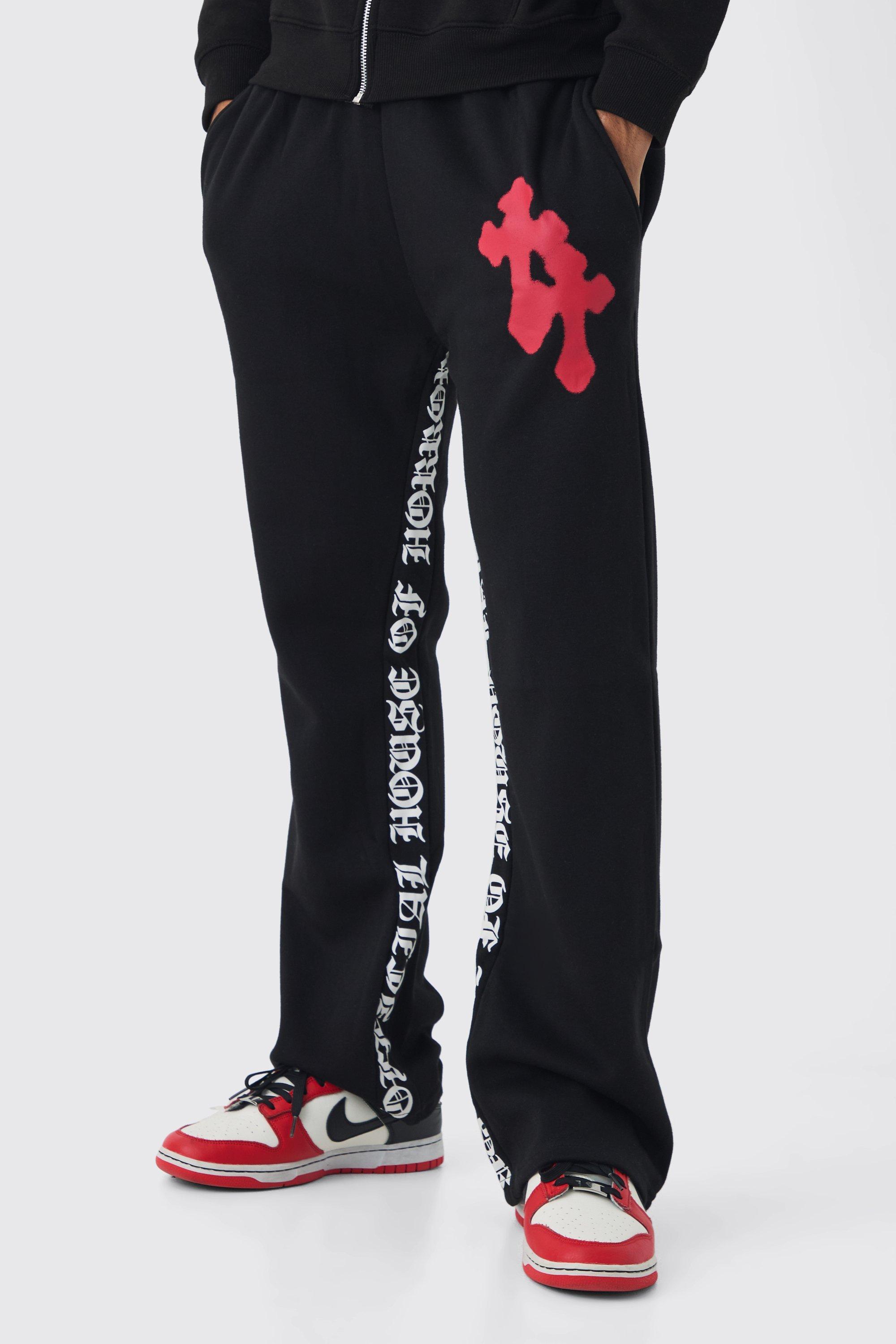 Regular Gusset Print Gothic Cross Sweatpants | boohooMAN USA Product Image