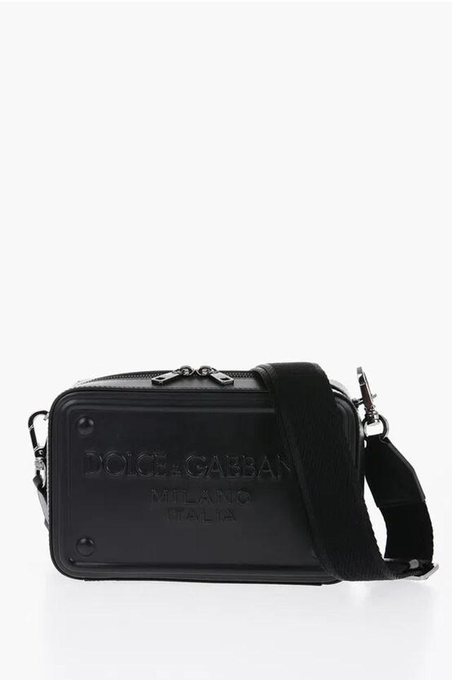 Leather Crossbody Bag With Embossed Logo In Black Product Image