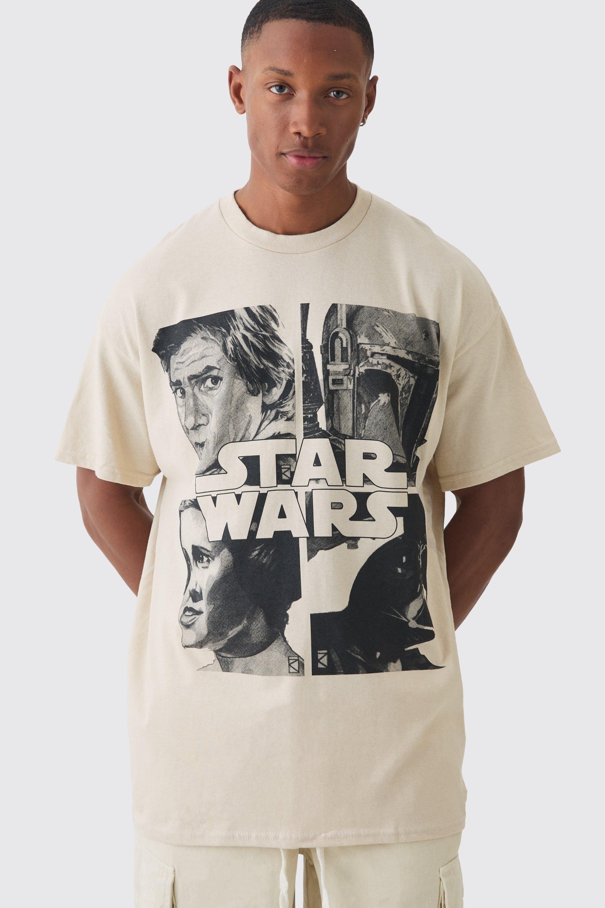 Mens Cream Oversized Star Wars Wash License T-shirt, Cream Product Image