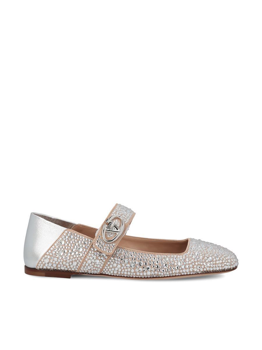 VALENTINO GARAVANI Crystal-embellished Leather Ballet Flats In Crystal/silver Product Image