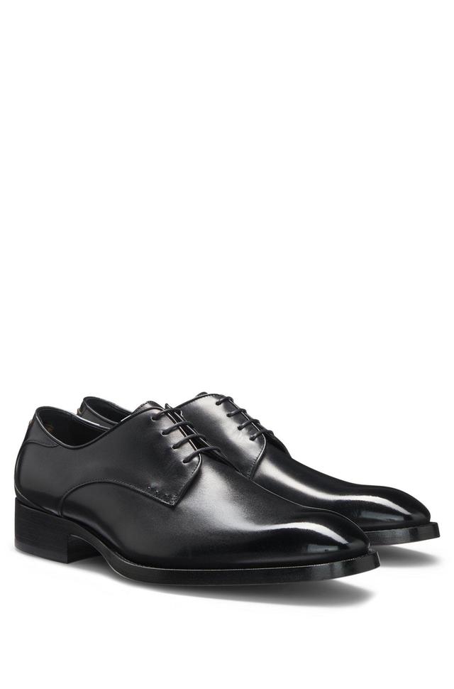 BOSS - Burnished-leather Derby shoes with stitch details - Black Product Image