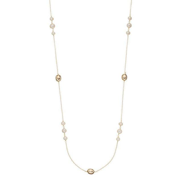 14k Gold Over Silver Freshwater Cultured Pearl Station Long Necklace, Womens White Product Image