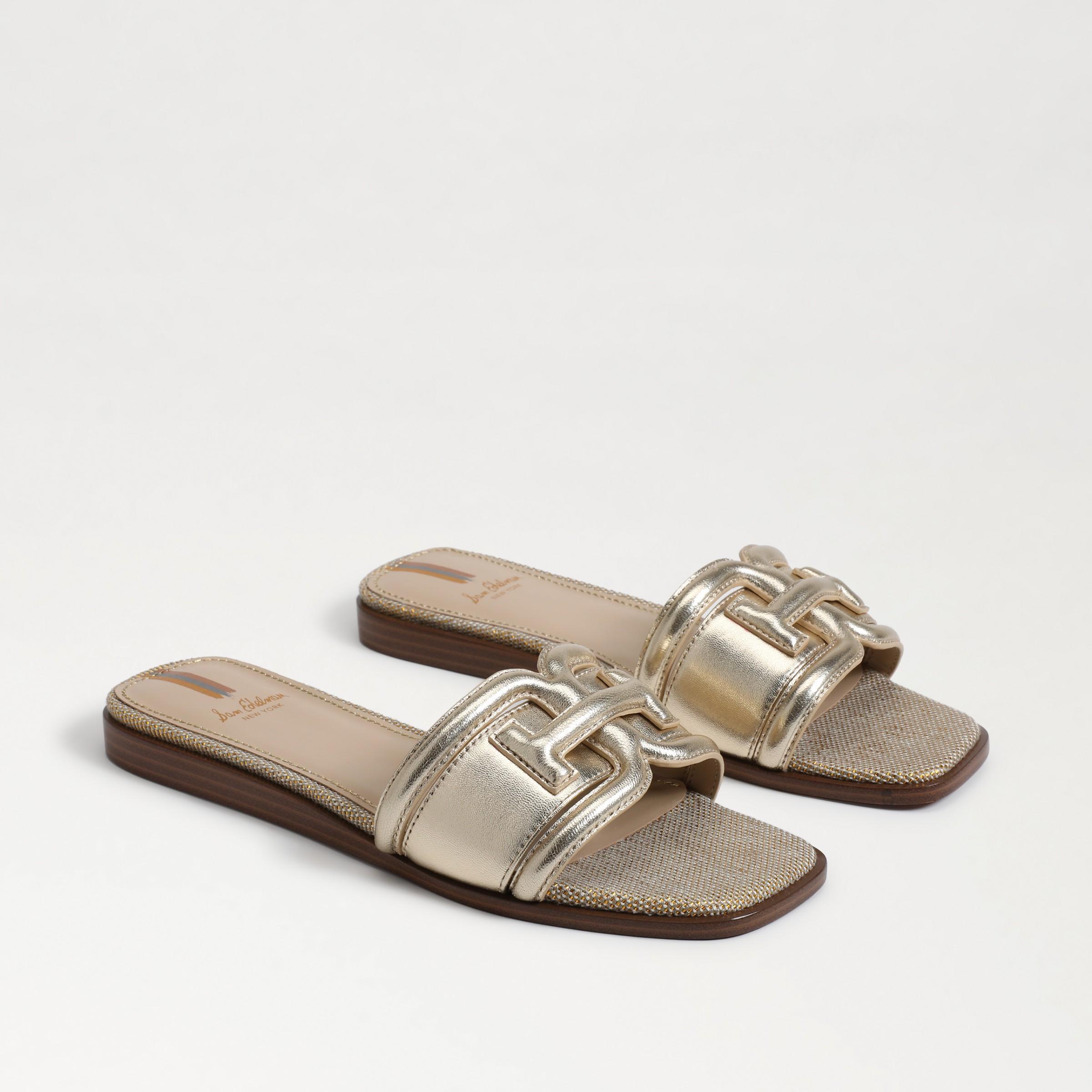 Sam Edelman Irina Metallic Leather Double E Square Toe Flat Slide Sandals product image