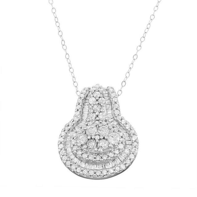 Jewelexcess 10k White Gold 1 Carat T.W. Diamond Halo Pendant Necklace, Womens Product Image