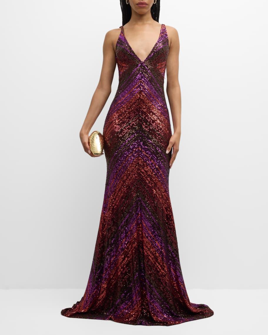 Plunging Sequined Cowl Backless Gown Product Image