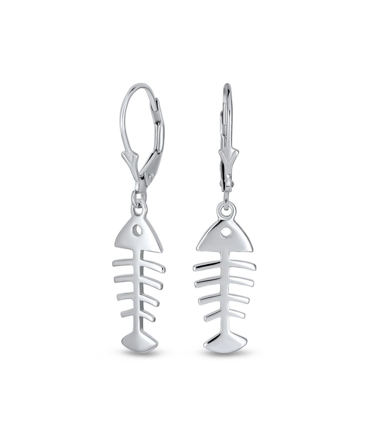 Nautical Vacation Ocean Sea Lever back Drop Dangle Skeleton Fishbone Fish Earrings For Women Teen .925 Sterling Silver Product Image