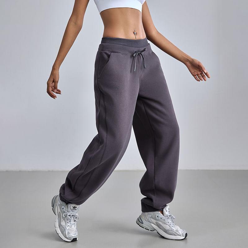 Drawstring Waist Plain Fleece-Lined Straight Leg Sweatpants Product Image