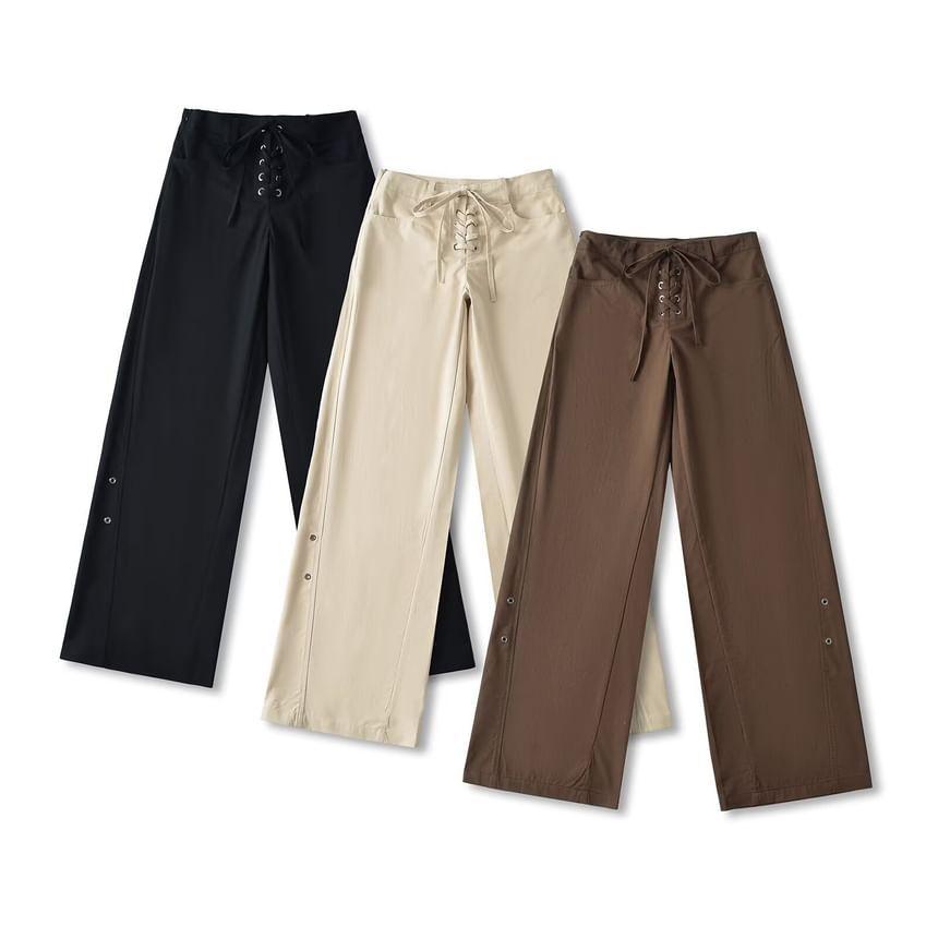 High Rise Plain Wide Leg Pants Product Image