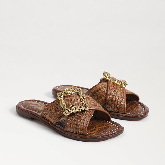 Sam Edelman Gracyn Raffia Embellished Buckle Detail Crisscross Flat Slide Sandals Product Image