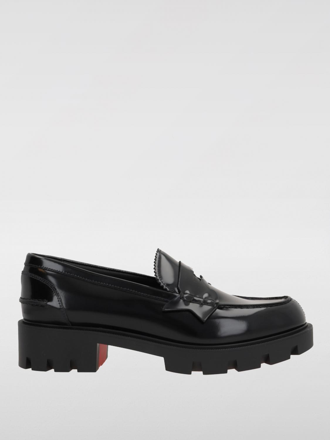 CHRISTIAN LOUBOUTIN Donna Patent Red Sole Penny Loafers In Black Product Image