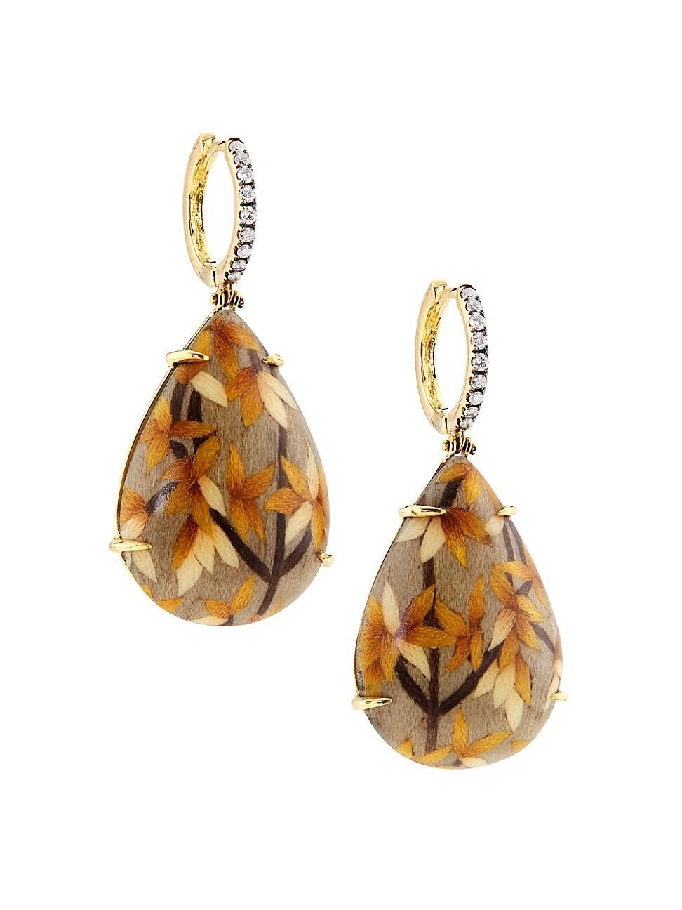 Womens Marquetry 18K Yellow Gold, 0.17 TCW Diamond & Wood Drop Earrings Product Image