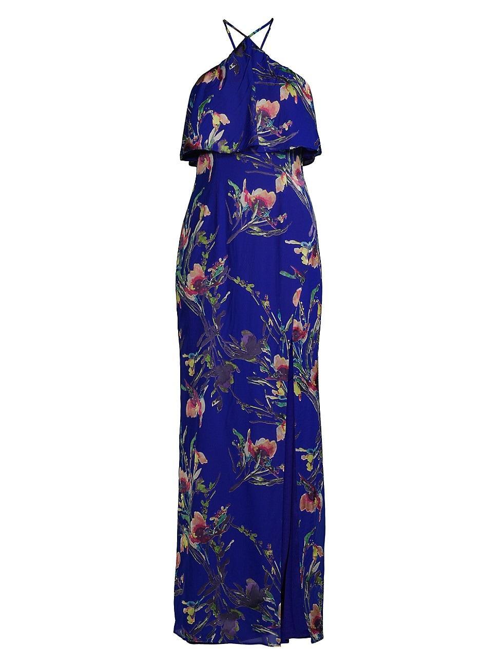 Womens Floral Halter Column Gown Product Image