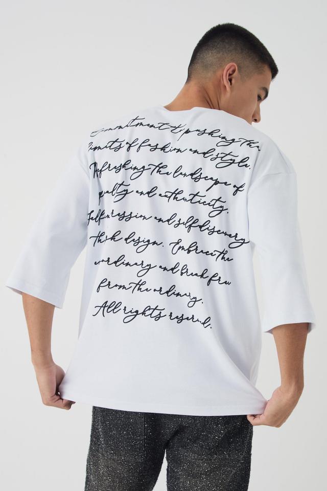 Oversized Half Sleeve Interlock Embroidered Script Print T-Shirt | boohooMAN USA Product Image