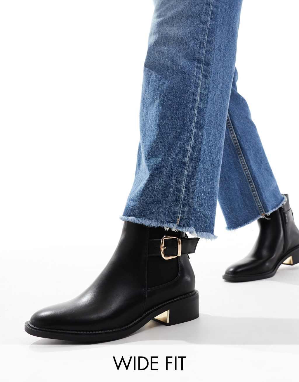 SEQWL Wide Fit ankle boots with buckle details in black Product Image