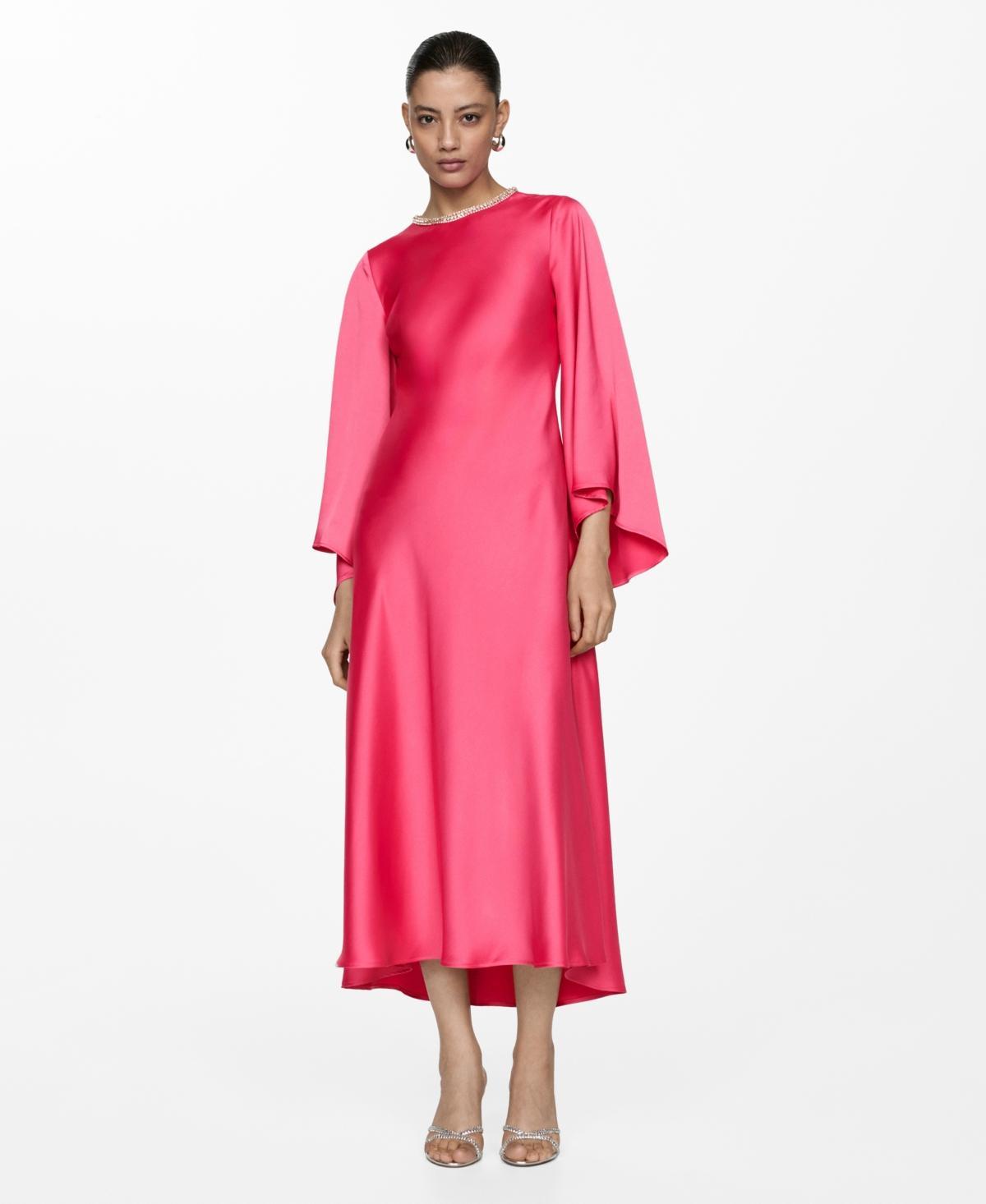 Mango Womens Flared-Sleeve Satin Dress Product Image