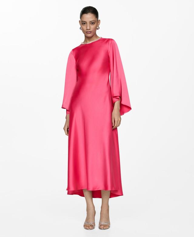 Mango Womens Flared-Sleeve Satin Dress Product Image