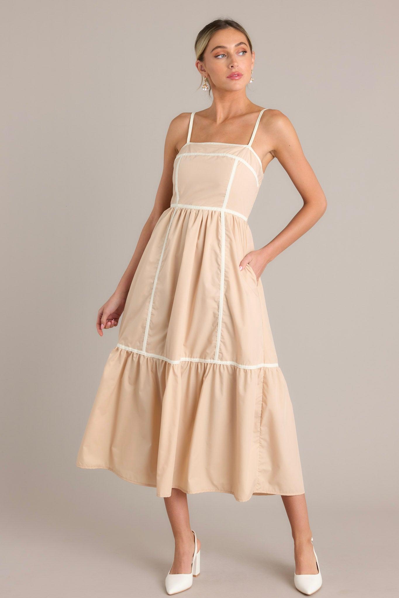 Timeless Charm Beige Square Neck Maxi Dress Product Image