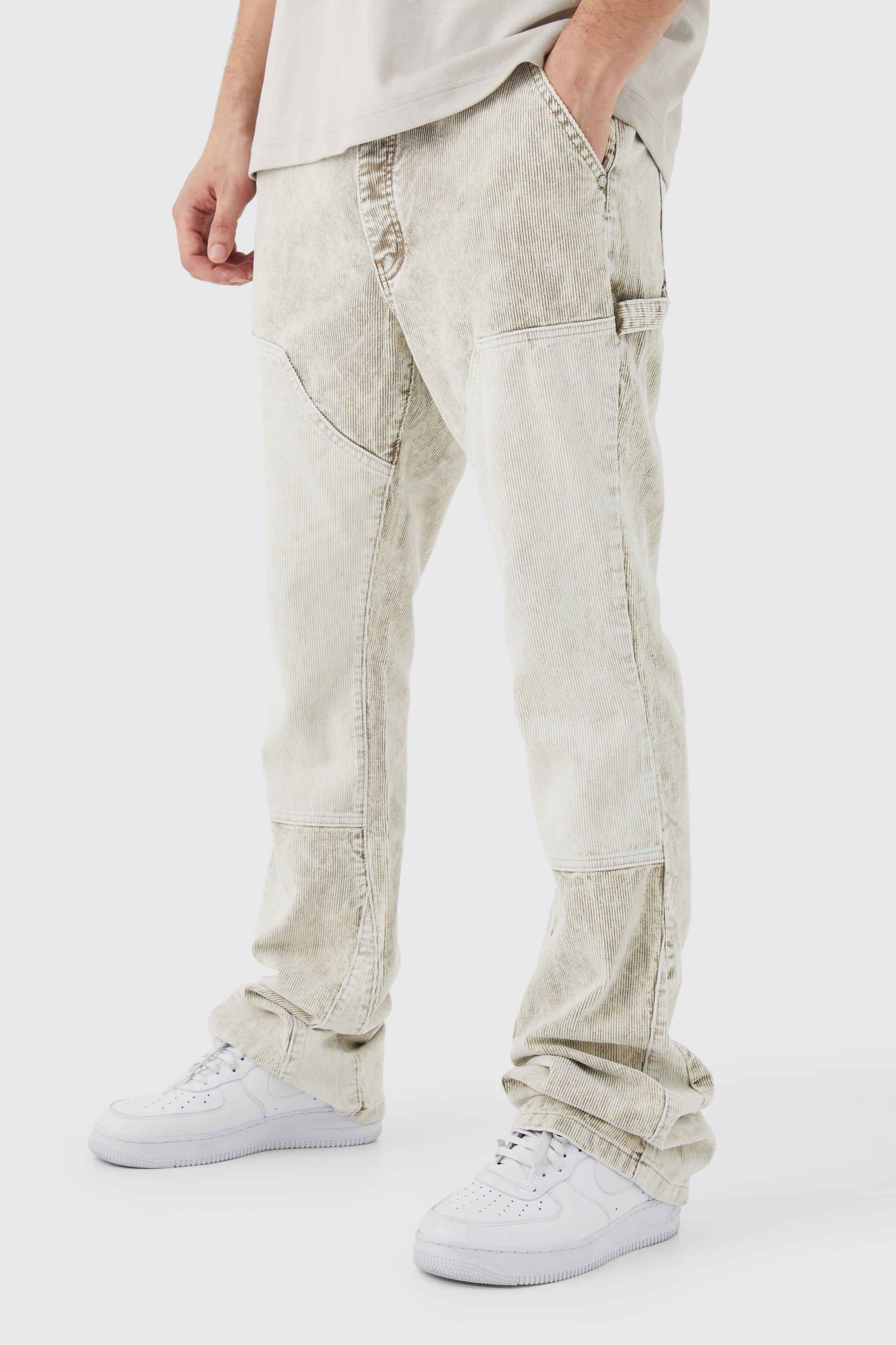 Tall Slim Flare Colour Block Acid Wash Cord Pants | boohooMAN USA Product Image