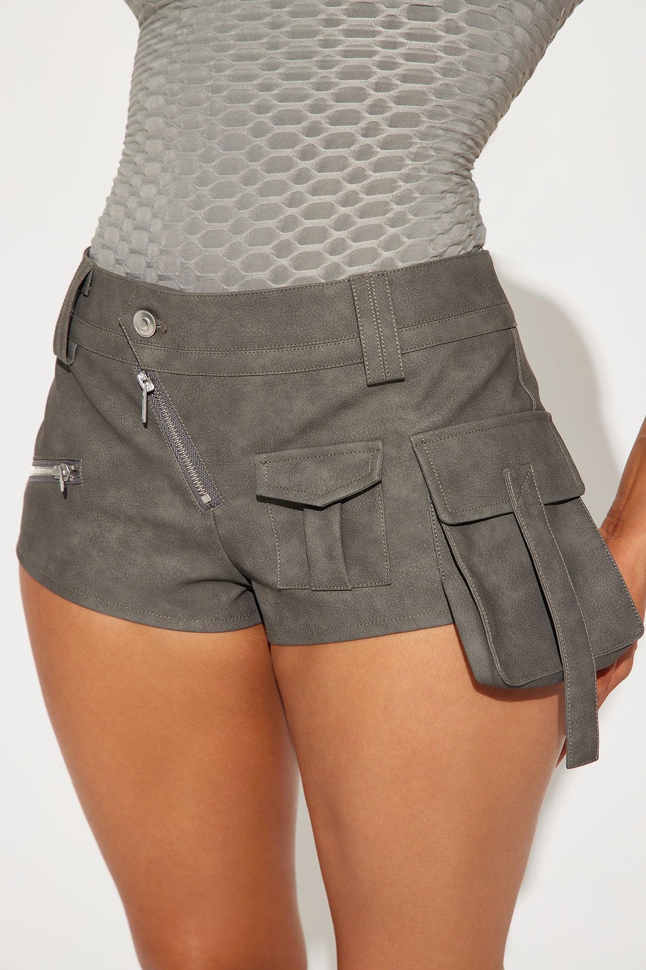 Tammy Washed Faux Leather Cargo Micro Short - Charcoal Product Image