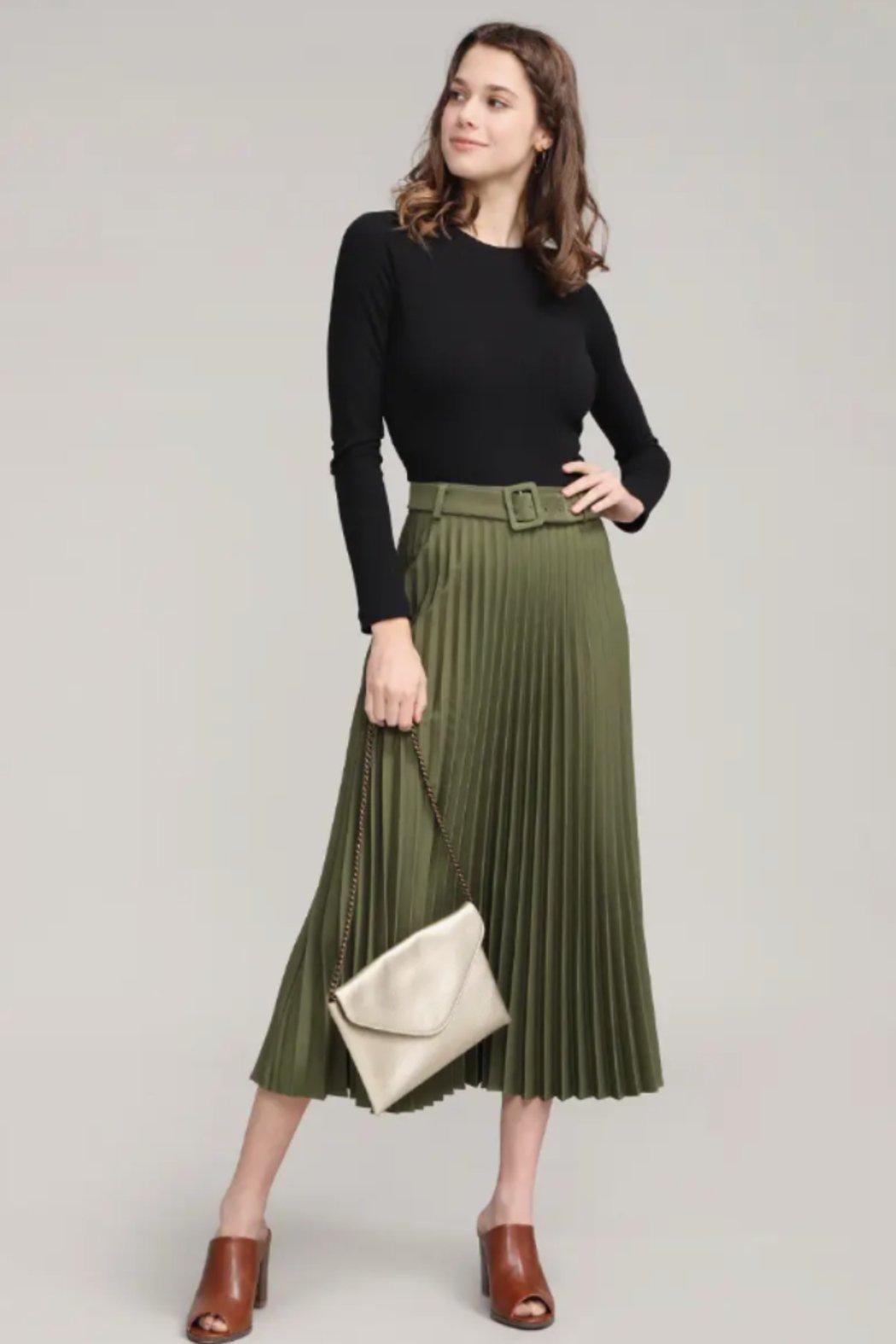 All pleated H-line Skirt w/Belt Female Product Image