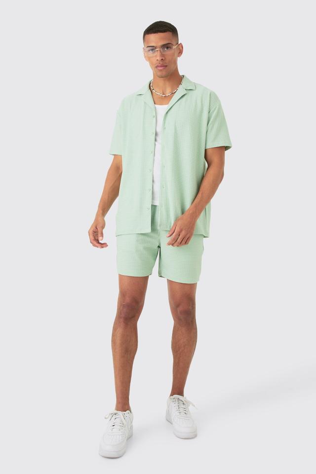 Short Sleeve Honeycomb Oversized Shirt & Short Set | boohooMAN USA Product Image