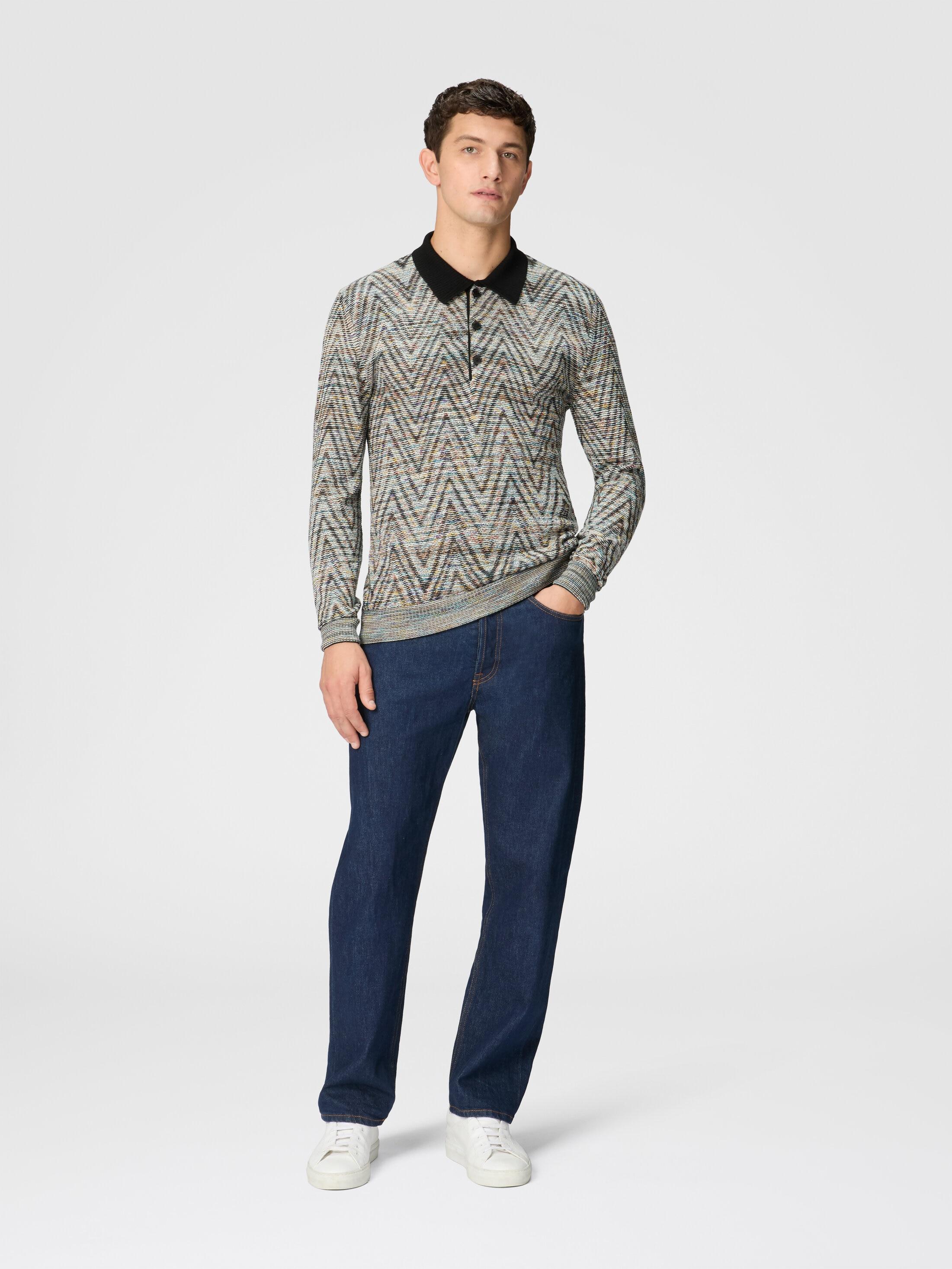 Long-sleeved polo shirt in slub pattern wool Product Image