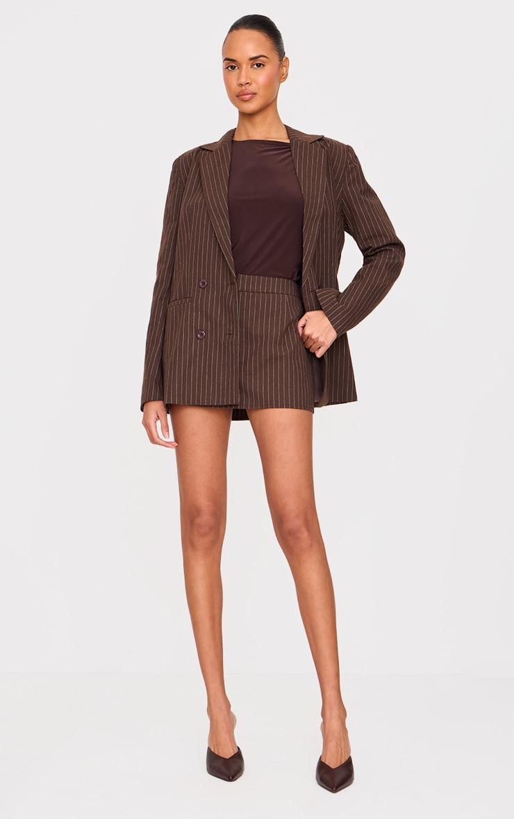 Chocolate Woven Stripe Tailored Blazer Product Image