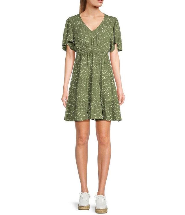 Angie Printed Short Sleeve Tiered Fit & Flare Dress Product Image