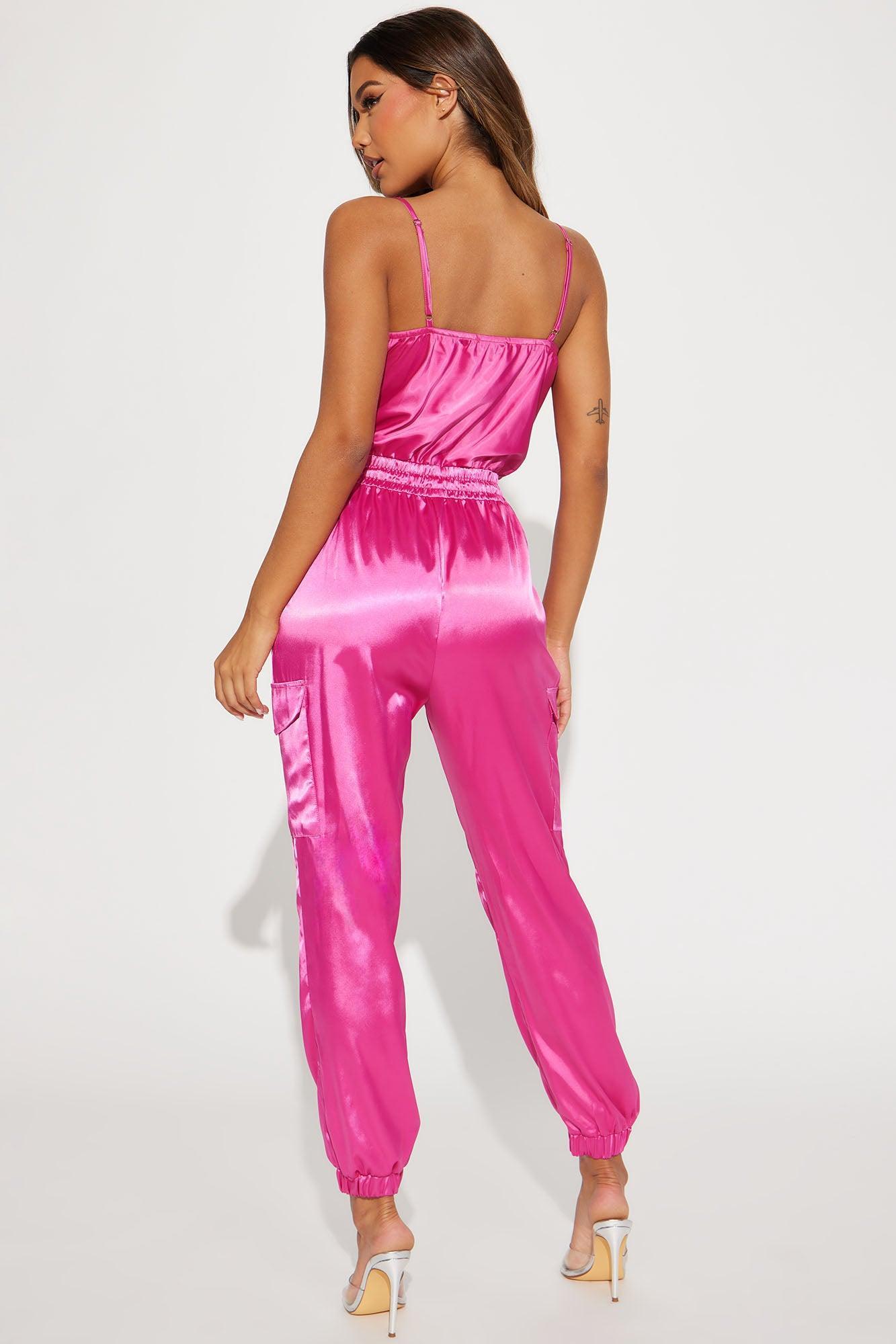 Keep Me Near Satin Jumpsuit - Magenta Product Image