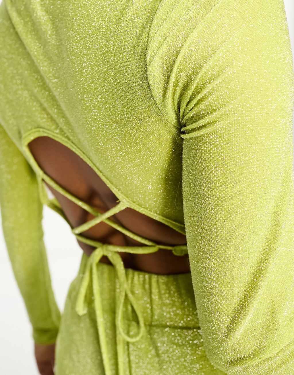 Collective the Label Petite open back metallic knit top in olive - part of a set Product Image