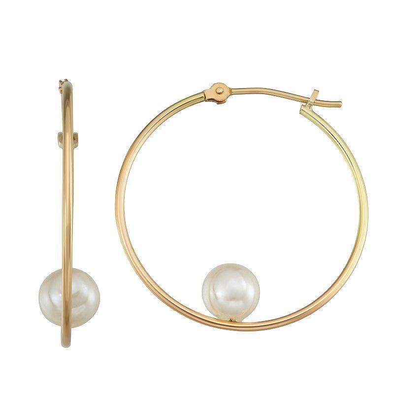 Forever 14K Freshwater Cultured Pearl Hoop Earrings, Womens, Gold Product Image