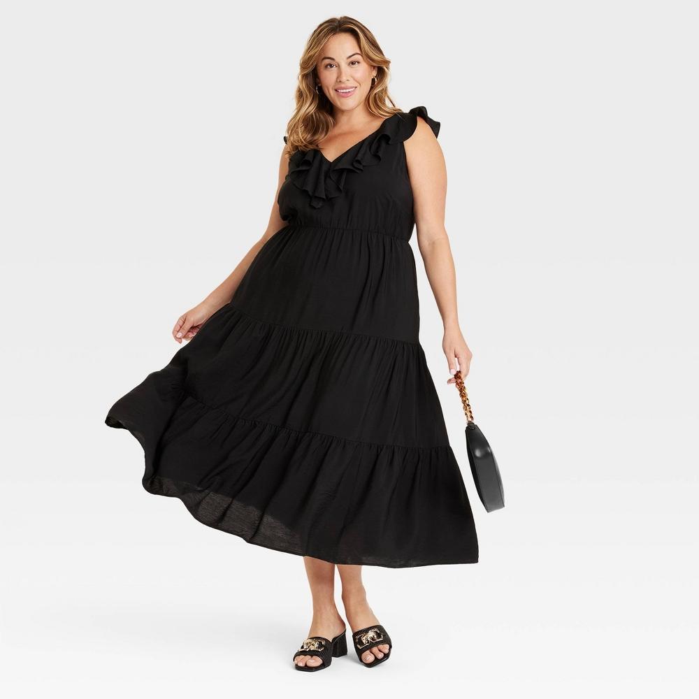 Womens Flutter Short Sleeve Maxi A-Line Dress - Ava & Viv Black 3X Product Image