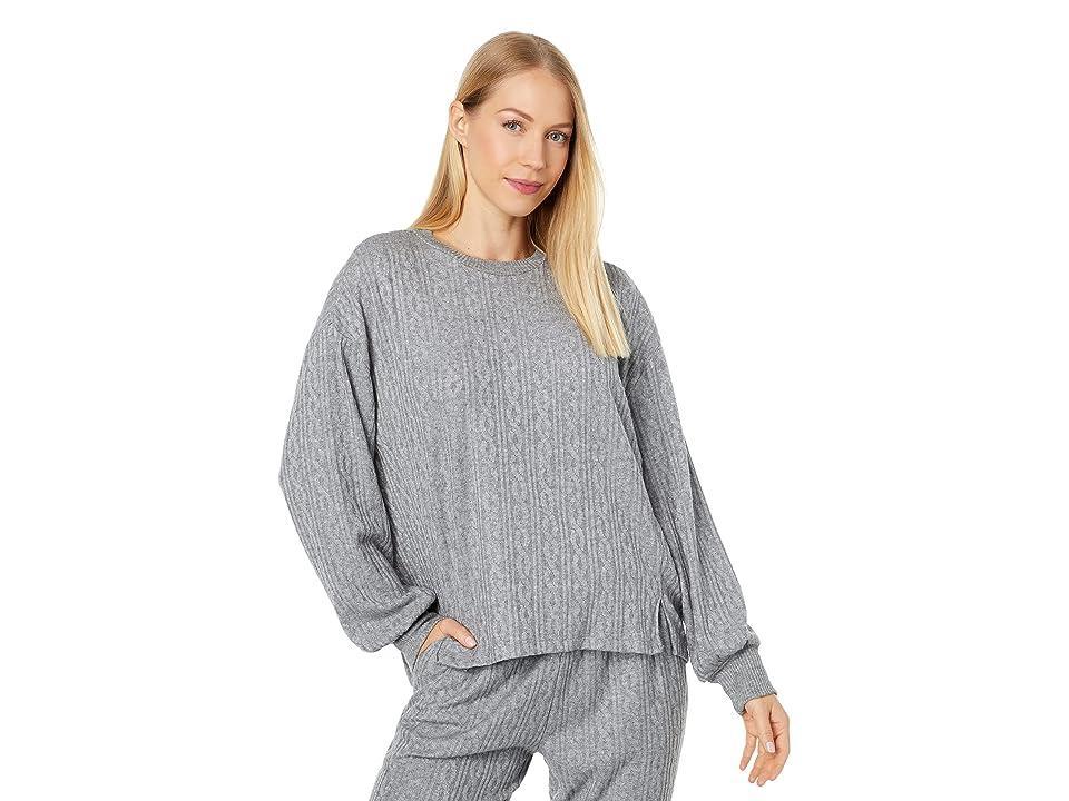 P.J. Salvage The Tramway Cable Knit Fleece Crew Neck (Heather Charcoal) Women's Clothing Product Image