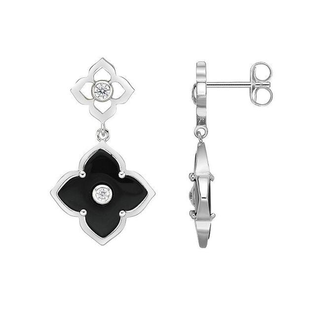 Gemminded Sterling Silver Black Onyx Clover Drop Earrings, Womens Product Image